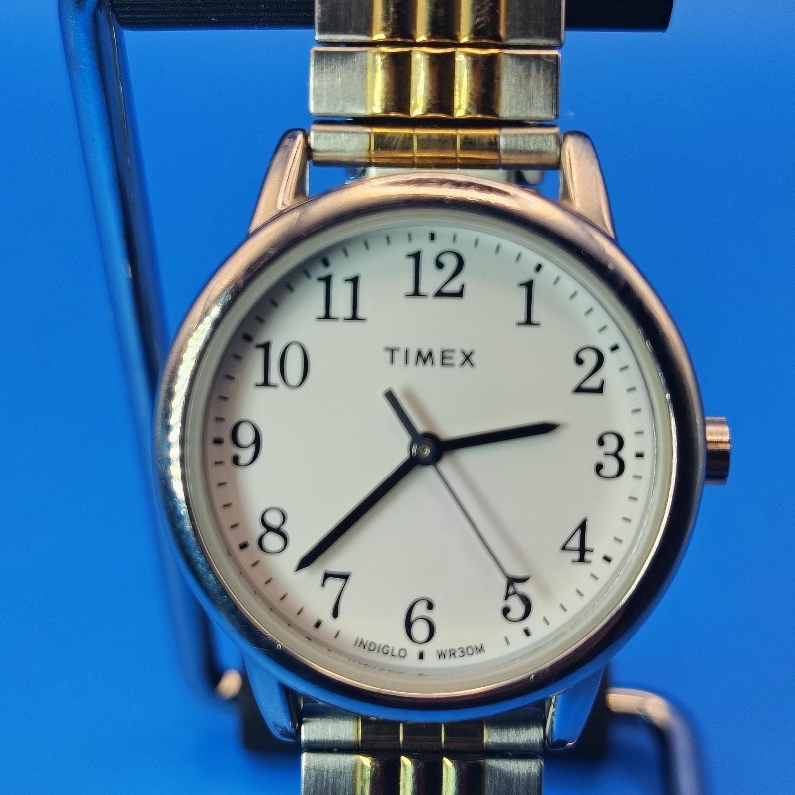 Vintage 90's Timex Indiglo 30mm Women's Quartz Watch Stretch Bracelet Size 6-8.5